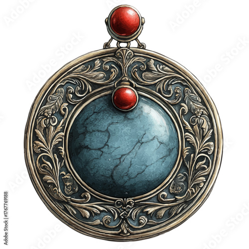 Talisman Pendant, watercolor drawing vector, isolated on a white background.