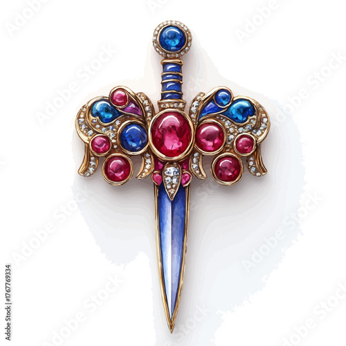 Sword Brooch, watercolor vector, isolated on a white background.