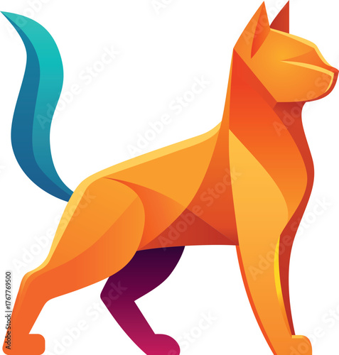 Origami-Katze – Geometrische Vektor llustration, Logo, Label