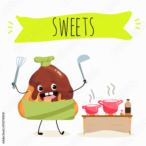 Tasty ice creams, ice-cream cones and popsicle, funny characters, hand drawn vector illustration.