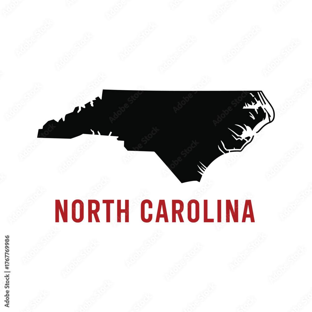 Fototapeta premium North Carolina State Silhouette Map with Text Black Vector Isolated on White Background