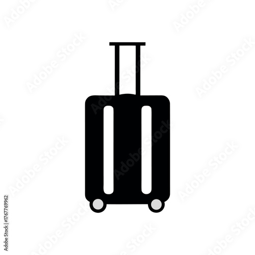 Simple black silhouette of a rolling suitcase with telescopic handle and wheels