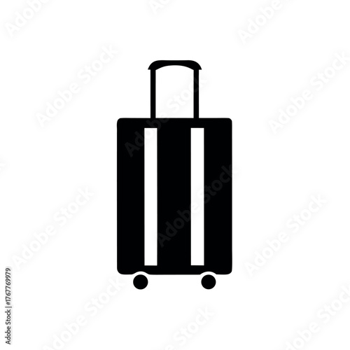 Simple black silhouette of a rolling suitcase with telescopic handle and wheels