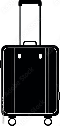 Simple black silhouette of a rolling suitcase with telescopic handle and wheels
