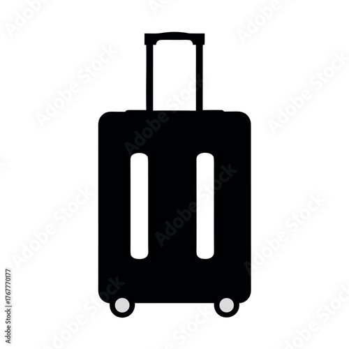 Simple black silhouette of a rolling suitcase with telescopic handle and wheels