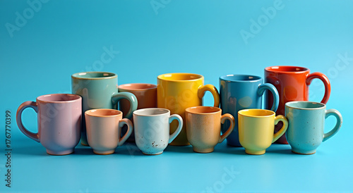 colorful cups on white background