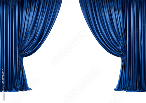 Blue stage curtains parted isolated on a transparent background