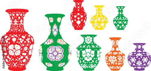 Colorful decorative vases with floral cutouts ceramic