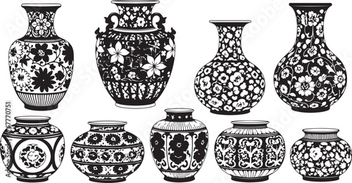 Ornate floral patterned ceramic vases vector