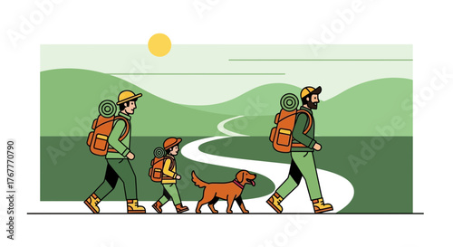 Family Hiking Adventure Through Lush Landscapes: Exploring Nature's Embrace Together