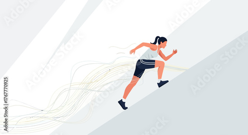 Energetic Woman Sprinting Uphill Depicting Drive, Ambition, And Determination For Success