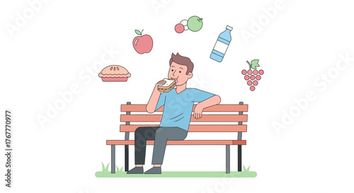 Enjoying Healthy Food While Resting On The Bench For A Delightful Midday Break