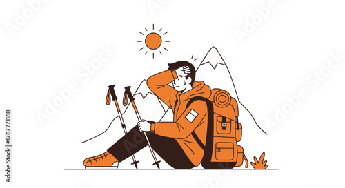 Exhausted Hiker Resting After A Trail Adventure Under The Intense Heat Of The Sun