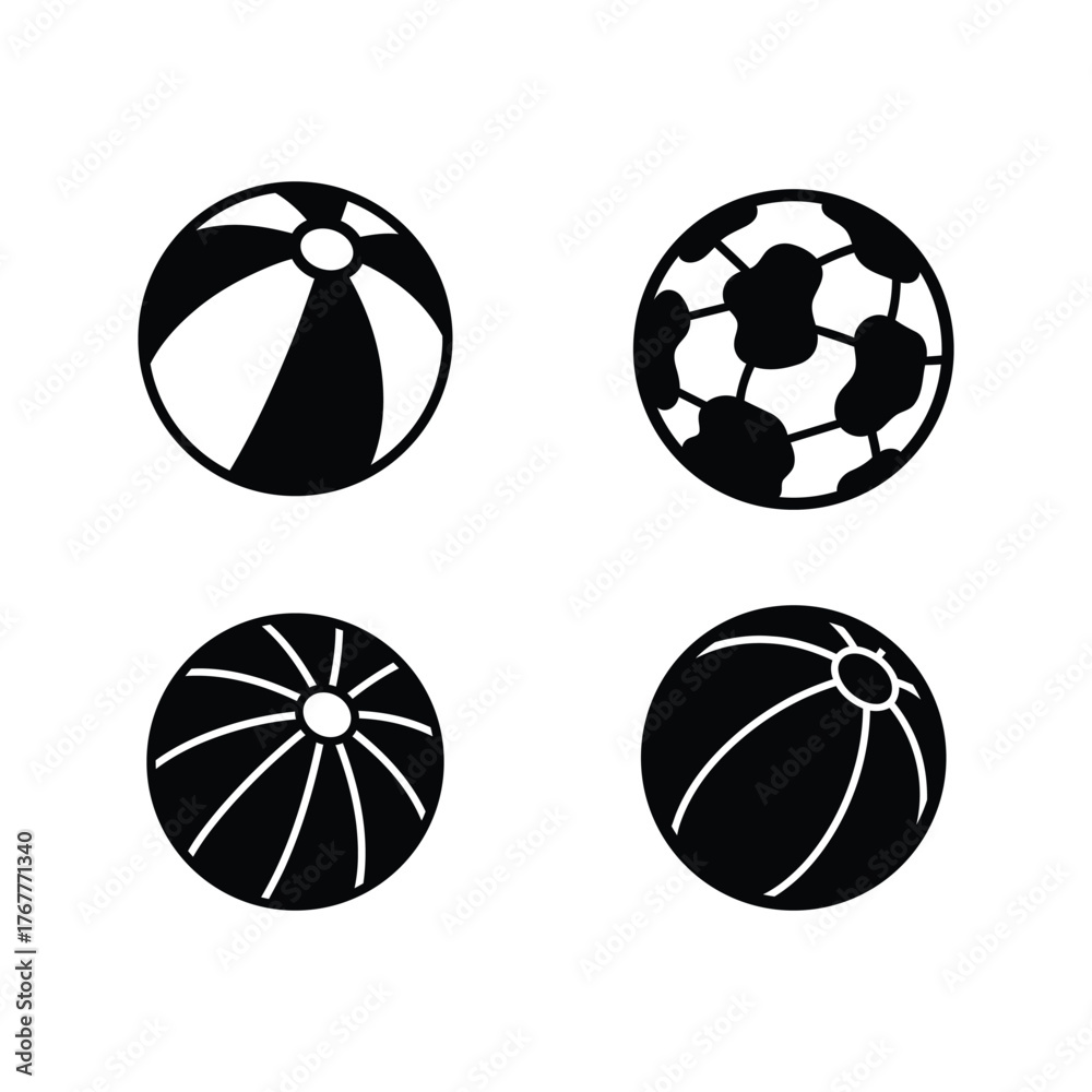 Obraz premium black and white ball icons set including soccer and beach ball vector illustration.eps