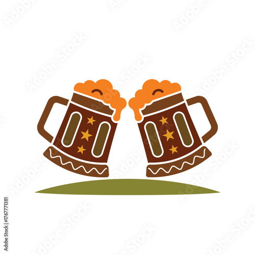 cheers beer mugs clinking with foam celebration vector illustration