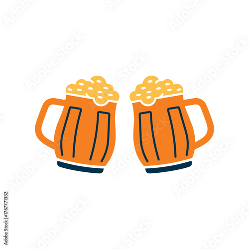  clinking beer mugs with foam festive celebration vector illustration.