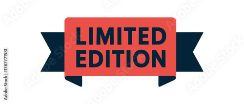 Flat vector banner design text LIMITED EDITION bold modern font clean ribbon style red and navy palette minimal vector isolated on white