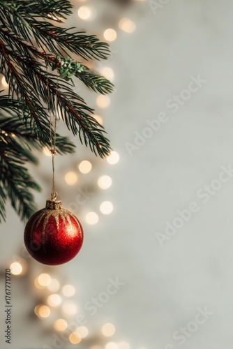 Christmas background for postcards, advertisements, banners with free space for writing text, greetings or wishes. Christmas toys, decor, spruce branches. A festive atmosphere. Selective focus.