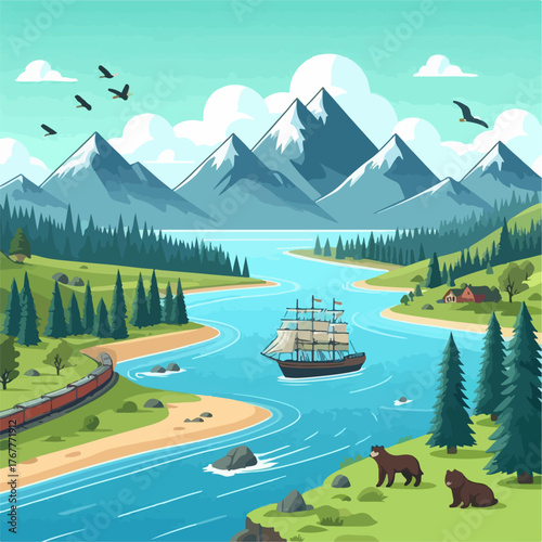 landscape with mountains and lake