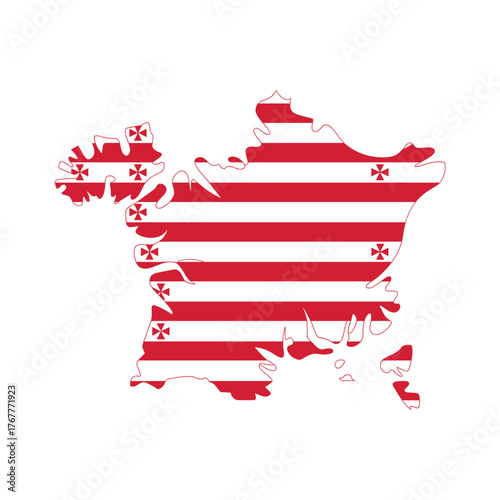 Map of France with Inner Georgian Flag Design – Vector Illustration of France and Georgia Symbol Fusion