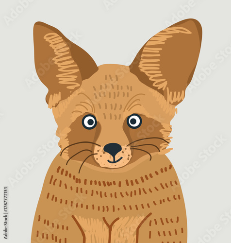 Avatar fennec funny, animal character, fox, Vulpes zerda. Hand drawn vector illustration.