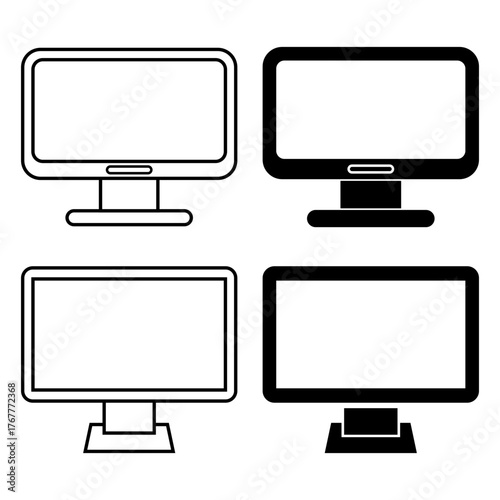LCD TV Monitor Icon Set for Display and Media. Sleek, modern, and minimal design. Perfect for tech, app, and web projects.