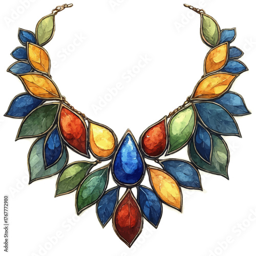 Statement Necklace, watercolor illustration vector, isolated on a white background.