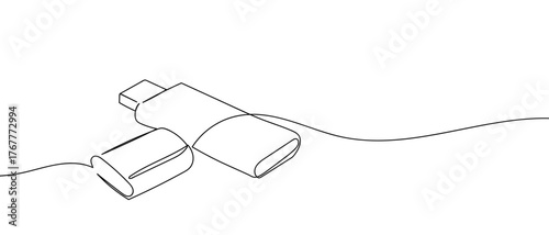 One continuous thumb drive Digital single line sketch drawing vector illustration edited strokes.