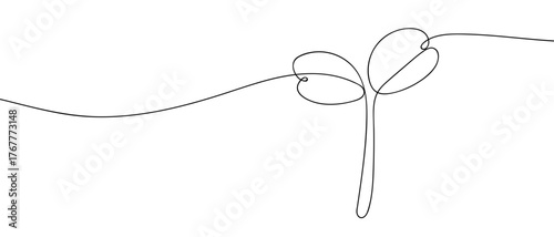 Small seedlings emerge from the ground, one continuous line. Digital single line sketch drawing vector illustration edited strokes.