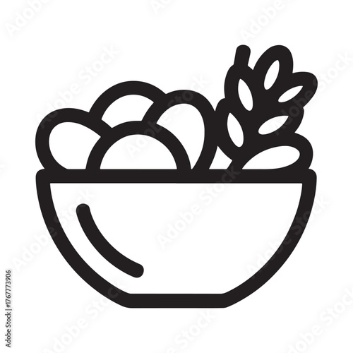 Simple line art icon of a bowl filled with grains and berries