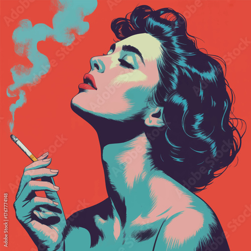  illustration of a woman smoking a cigarette with dramatic lighting