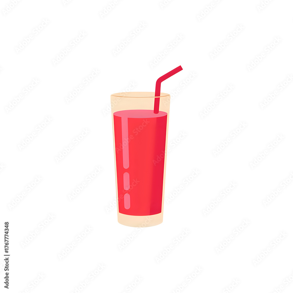 Tall glass of red juice with a straw isolated on transparent background