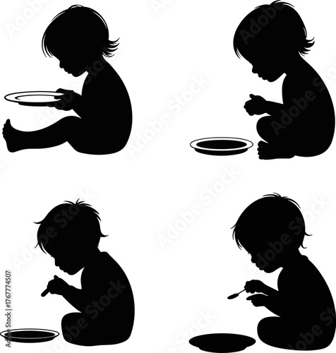 Charity Food Support Black Bowl Icon Minimalist Bowl and Spoon Vector Design