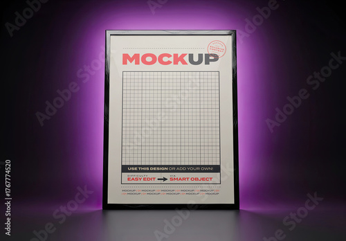 Black Frame Poster Mockup with Purple Light background