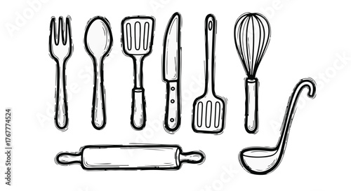 A shiny silver cutlery set featuring a metal fork, spoon, and knife isolated on a white background for kitchen dining and restaurant tableware