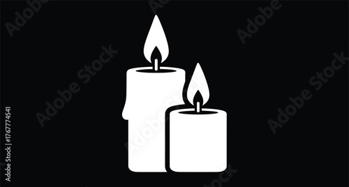 Burning Candles Silhouette Vector Icon: Simple Black and White Flame for Christmas, Memorial, or Relaxation