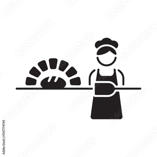 Baker with oven and bread icon