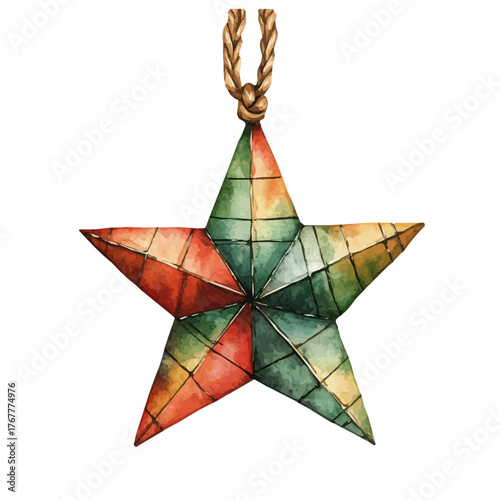 Star Symbol Pendant, watercolor clipart vector, isolated on a white background.