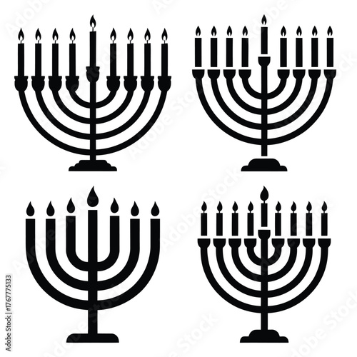 hanukkah light festival minimal silhouette icon set, Chanukah vector icons
