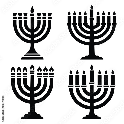 hanukkah menorah symbol minimal silhouette icon set, Chanukah vector icons