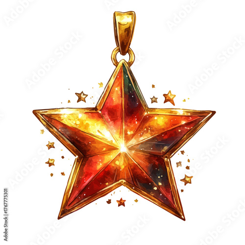 Star Pendant, watercolor clipart vector, isolated on a white background.