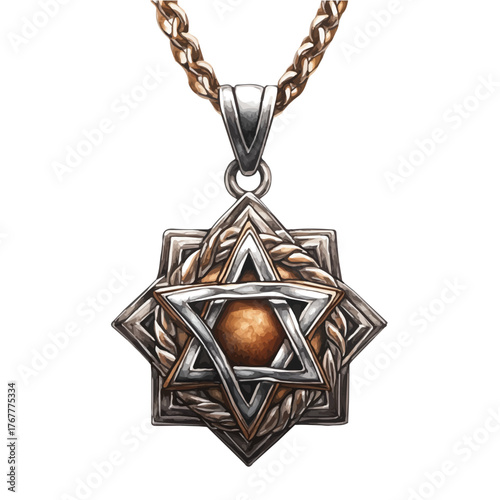 watercolor vector of Star Of David Pendant, isolated on a white background.