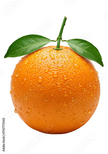 Fresh Orange with Leaves and Water Droplets
