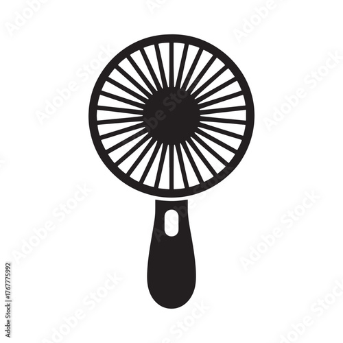 Black silhouette of a vintage hand fan with radiating spokes