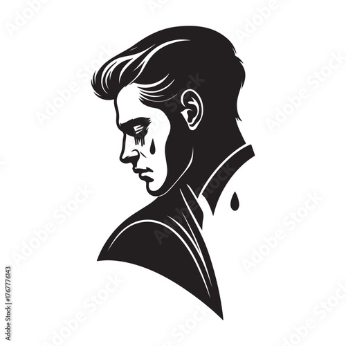 Silhouette portrait of a sad man with tears flowing down face