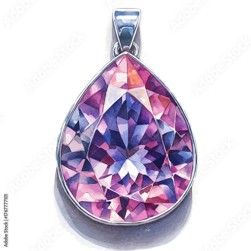 watercolor vector of Spinel Pendant, isolated on a white background.