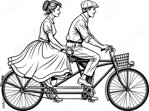 Pop Art Comic Style Illustration of Couple Riding a Tandem BicyclePop Art Comic Style Illustration of Couple Riding a Tandem Bicycle
