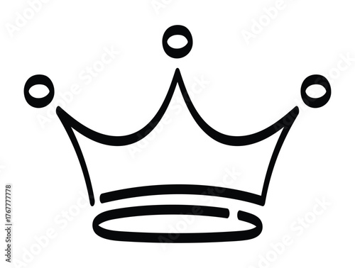 A simple black and white line drawing of a crown with three circles on top on a white background