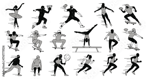 Various athletes engaged in different sports and exercises