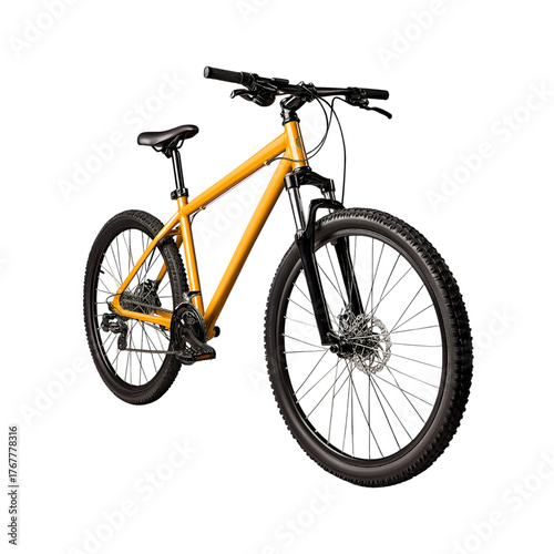 Yellow mountain bike isolated on a transparent background